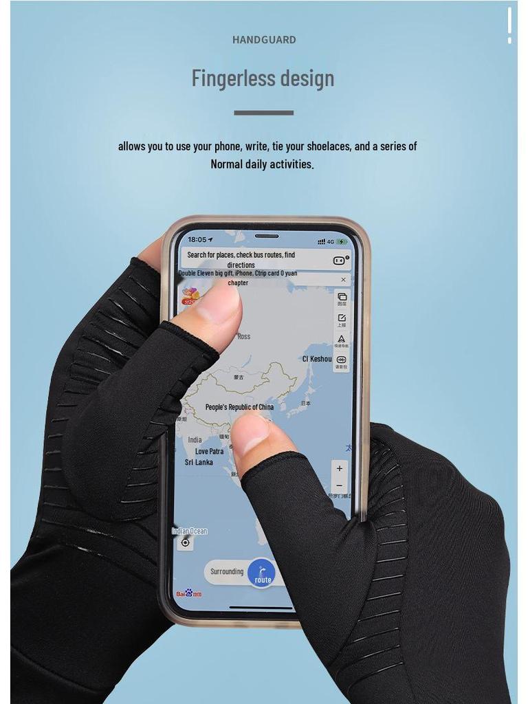 Breathable Copper Fiber Compression Half-Finger Gloves for Rehabilitation and Anti-Slip Health Care