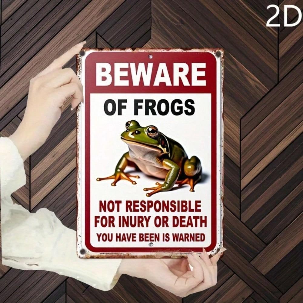 Vintage Frog Warning Metal Sign, Funny Wall Art, Distressed Iron Plaque, Rustic Bar Decor Gift