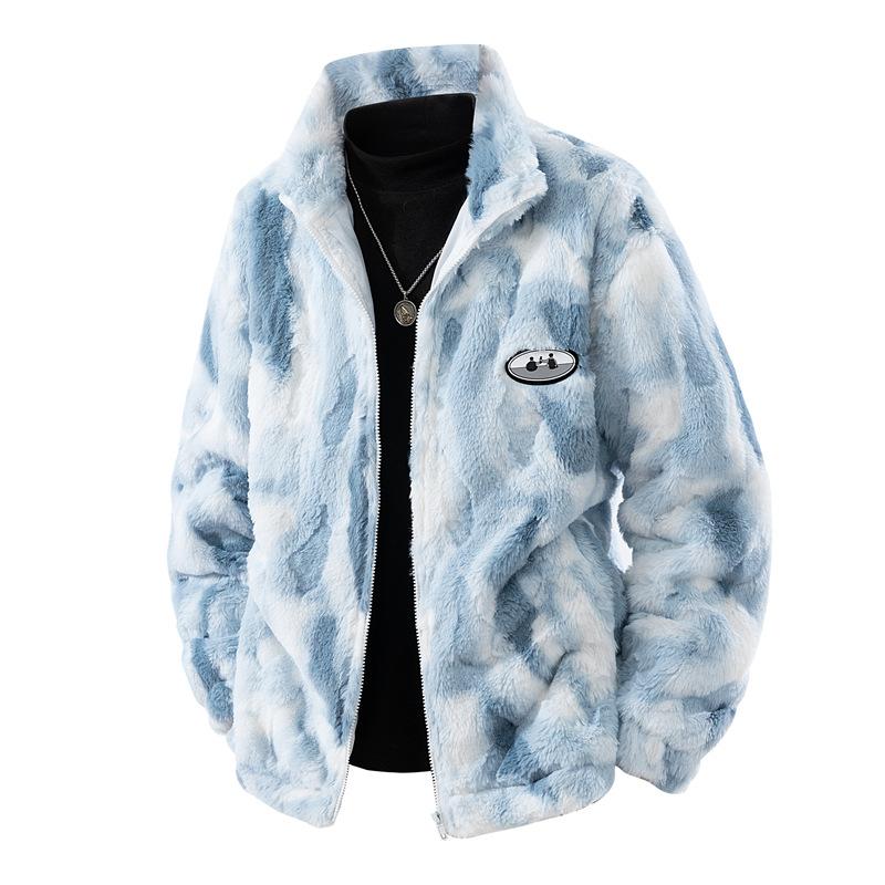 Lamb Wool Jacket for Men and Women, Versatile In Autumn and Winter, Loose Tie-dye Warm and Thickened Couple Stand-up Collar Jacket