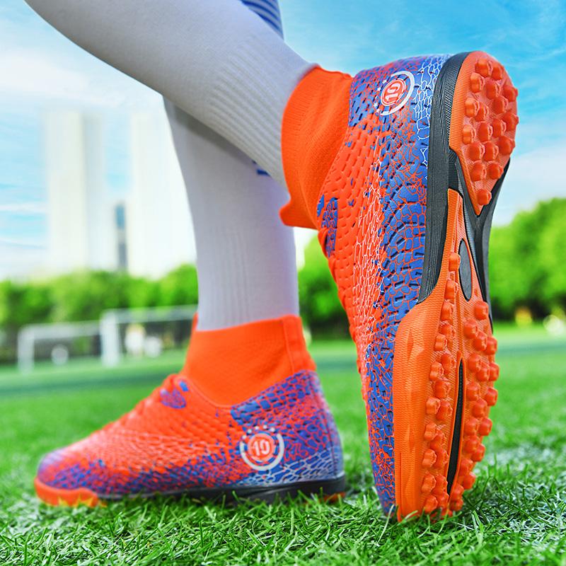 Men's Football Boots Rubber Soft Sole Short-nailed Artificial Turf Leather Youth Kids Football Boots