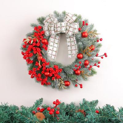 38cm Künstlicher Weihnachts-Türkranz Groß mit Beeren Schleife Weihnachten Rot Fruchtkranz Realistisch Handgefertigt Fenster Tür Hängender Kranz