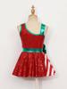 Kids Girls Shiny Sequin Christmas Dress Up Jumpsuit Asymmetrical Sleeveless Stripe Patchwork Dress