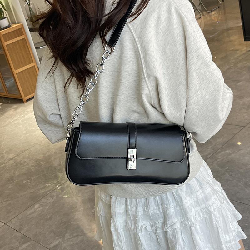Fashion Leather Shoulder Bag for Women 2024 New Designer Top-Handle Crossbody Bag with Chain Elegant Versatile Purse for Work