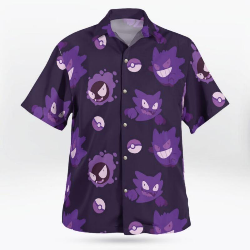 Camisa con Estampado de Flores de Dibujos Animados Cara de Fantasma Oscura Fantasma Geng Estilo Delgado Holgado de Verano Top Cárdigan Unisex para Vacaciones