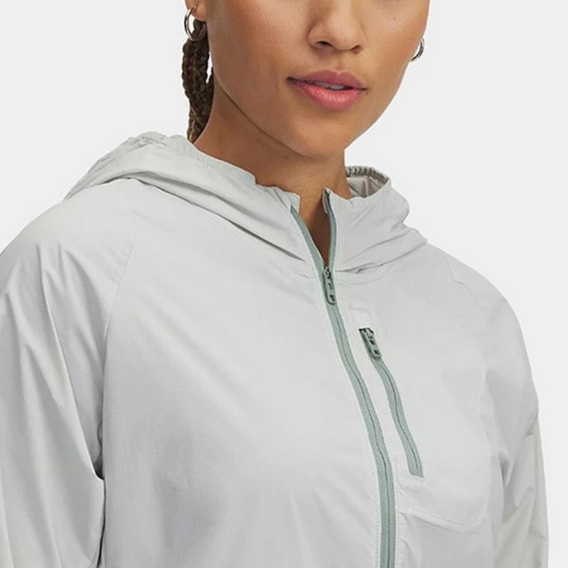 Under Armour Launch Ss25 Outdoor Woven Raglan Hooded Long Sleeve Jacket Women Jacket Gray 1381881-377
