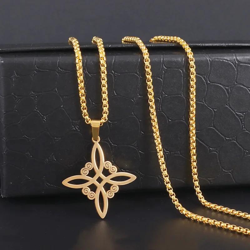 Fashion Charm Witch Knot Necklace Stainless Steel Irish Celtic Knot Pendant Witchcraft Amulet Magical Jewelry Gift for Girls