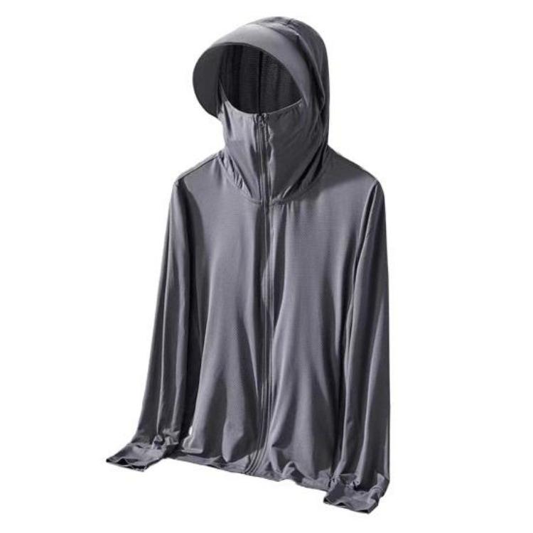 Ice Silk UV Protection Sunscreen Hooded Jacket for Men Women Long Sleeve Outdoor Coat with Zipper Closure