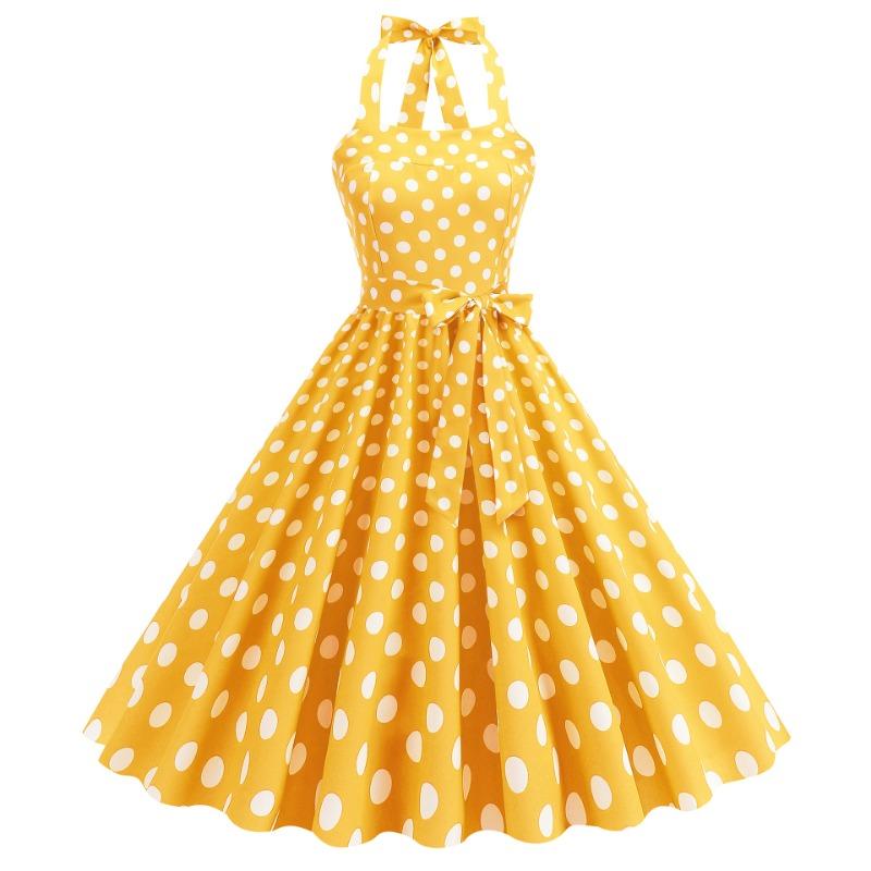 Hot Sale Summer Cool Sexy Neck Wrap Chest Polka Dot Printed Retro Pendulum Dress
