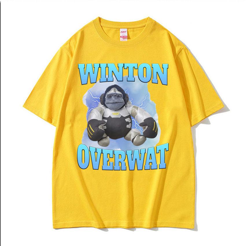 Winton Overwat Meme Funny Gaming T Shirt Men High Quality Casual Oversized Tshirts Unisex Retro Cartoon Pure Cotton Tshirt Tops