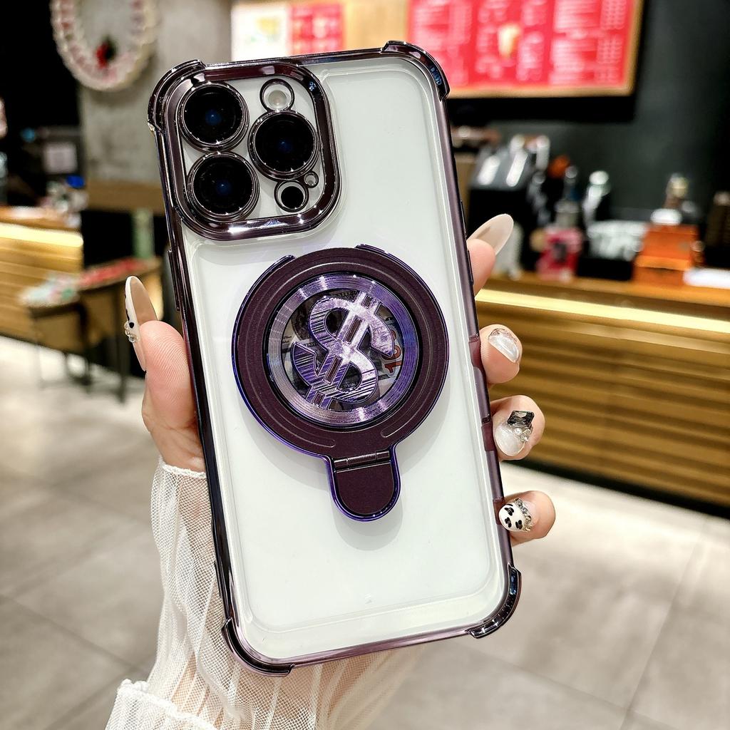 Applicable To IPhone16 Mobile Phone Case 16E Magnetic Metal Bracket Apple 15promax Four Corner Airbag Anti-fall Cover