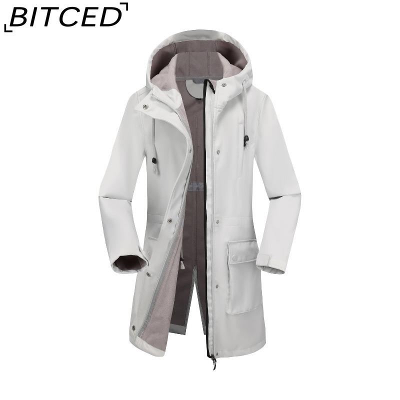

BITCED Autumn/Winter Jacket Women s Waterproof Hooded Raincoat Trench Coat XXXL белый