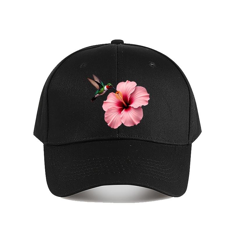 Hummingbird Hibiscus Flower Baseball Cap Adjustable Cotton Print Outdoor Casual Adjustable Hat