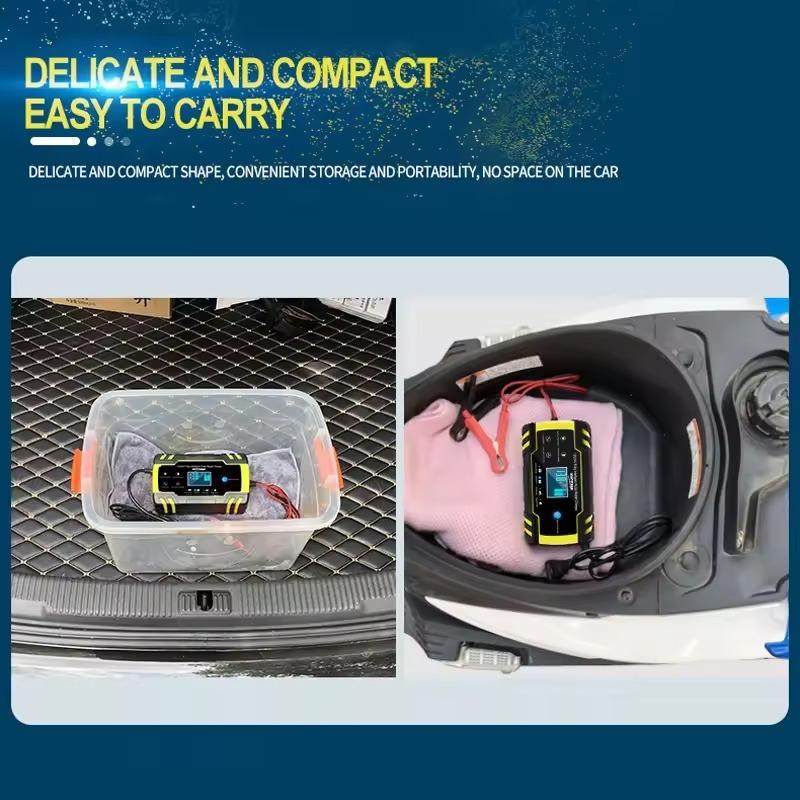 Car Battery Charger 12V 24V Pulse Repair LCD Display Smart Fast Charge AGM Deep Cycle GEL Lead-Acid Charger For Auto Motorcycle