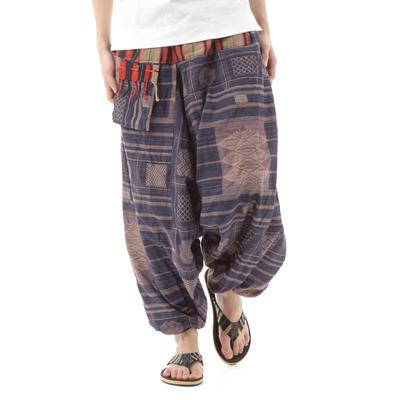 Sarouel Aladdin Tajski Etniczny Design Kieszeń [Okinawa Giken] [OKI] Spodnie, Spodnie, Spodnie, Wzór, Męskie, Damskie, Unisex, (Etniczny granatowy)
