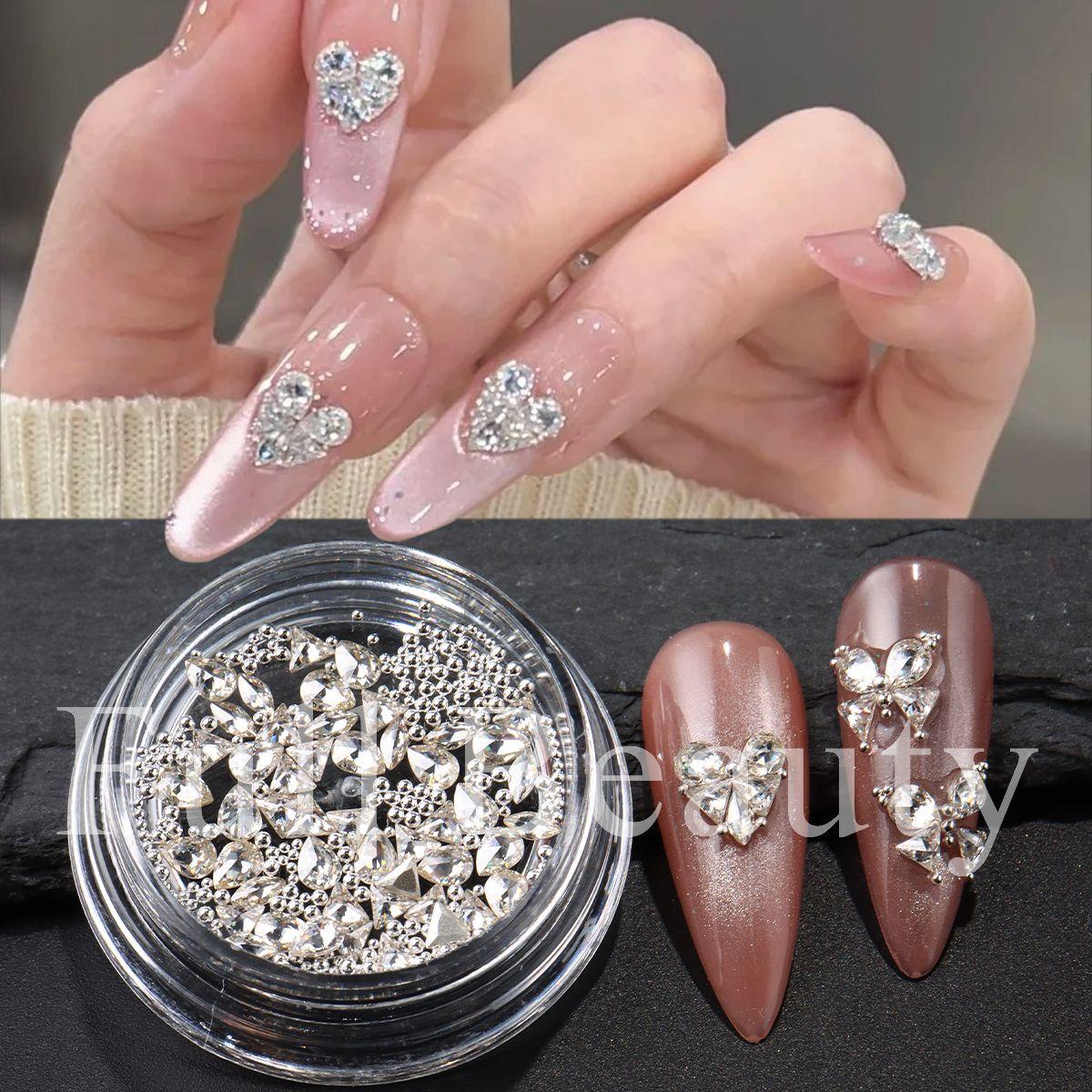 New nail art diamond jewelry, pointed bottom zircon love diamond drop-shaped steel ball jewelry