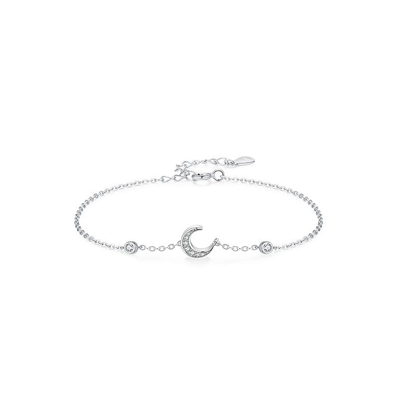 Moissanite 925 Sterling Silver Moon Bracelet Exquisite Petite Thin Bracelet Elegant Demeanor Niche Jewelry Wedding Gift