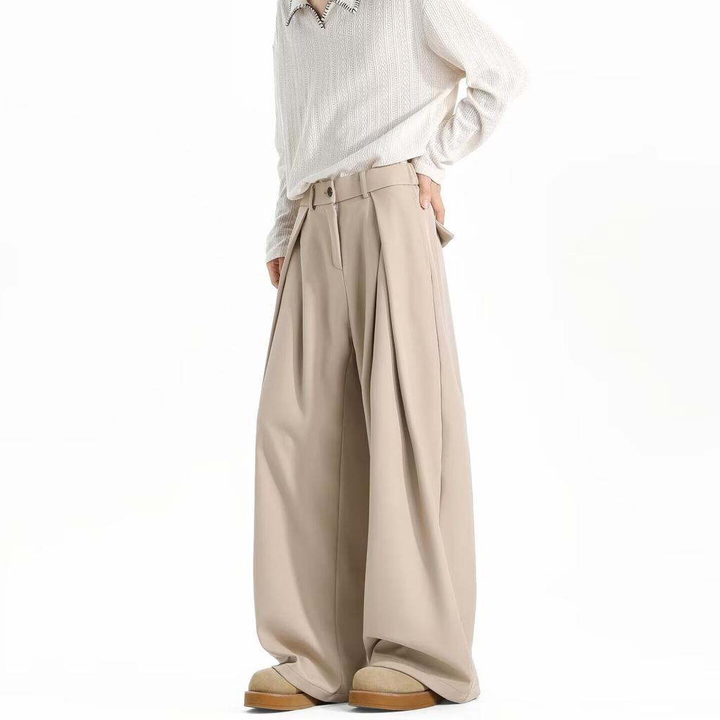 High-end pleated and drape trousers men's high-end loose and versatile wide-leg casual trend light luxury versatile straight trousers