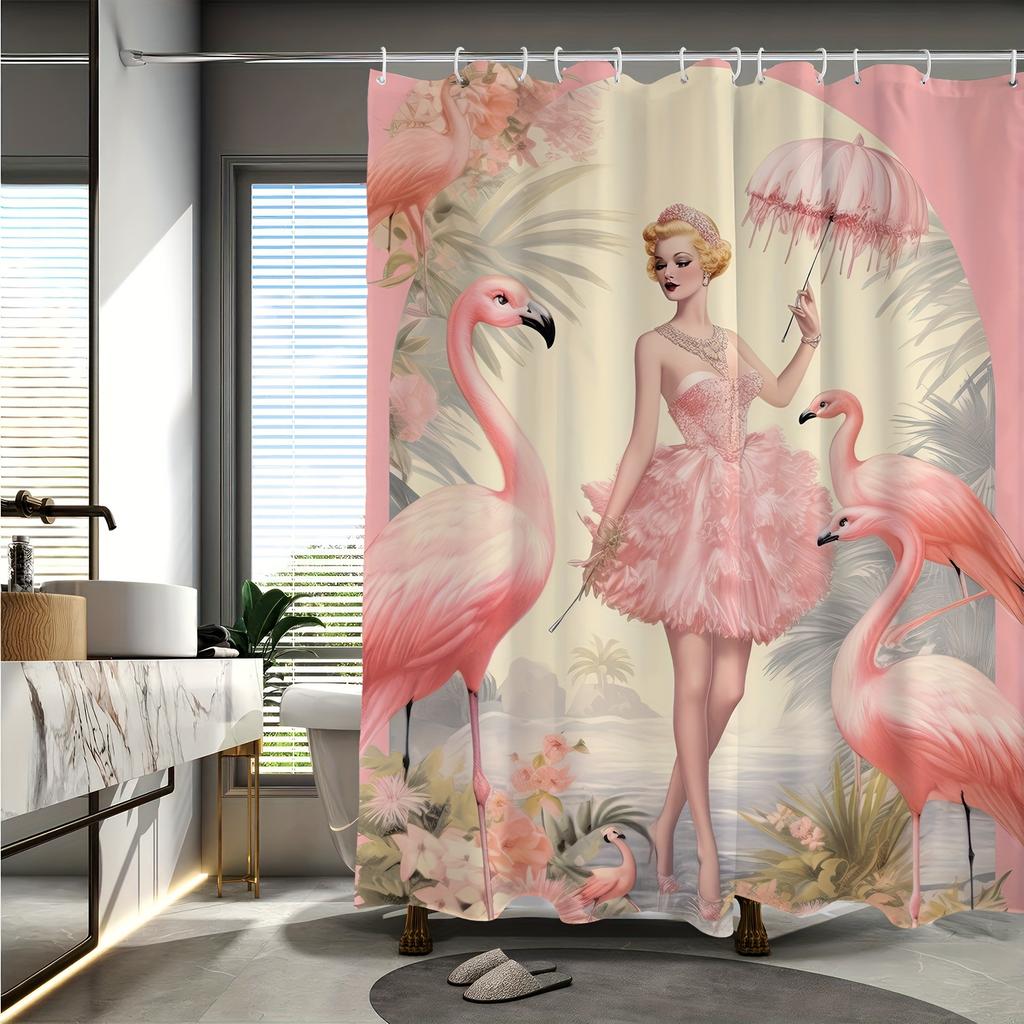 1Pc Fashion Art Flamingo Charm Women Pattern Digital Print Shower Curtain Bathroom Decor Home Decor Machine Washable
