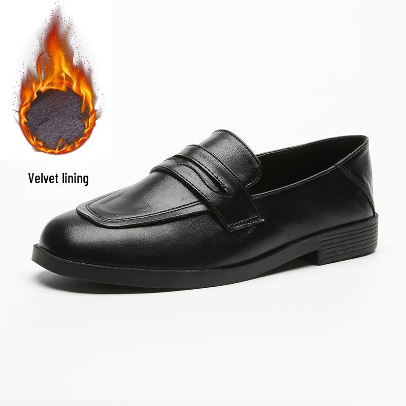 

Женские ретро-бархатные лоферы в британском стиле: Осень 2025 Туфли из плоской кожи с квадратным носком для наряда JK Size 34