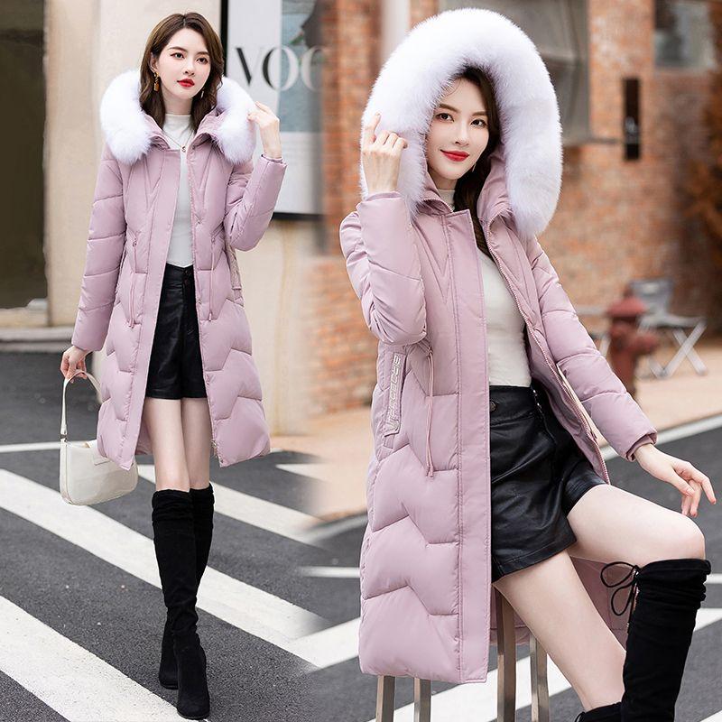 Down Jacket Women's Medium and Long New Slim-fit Fur Collar Warm Duck Down Thickened Jacket Winter