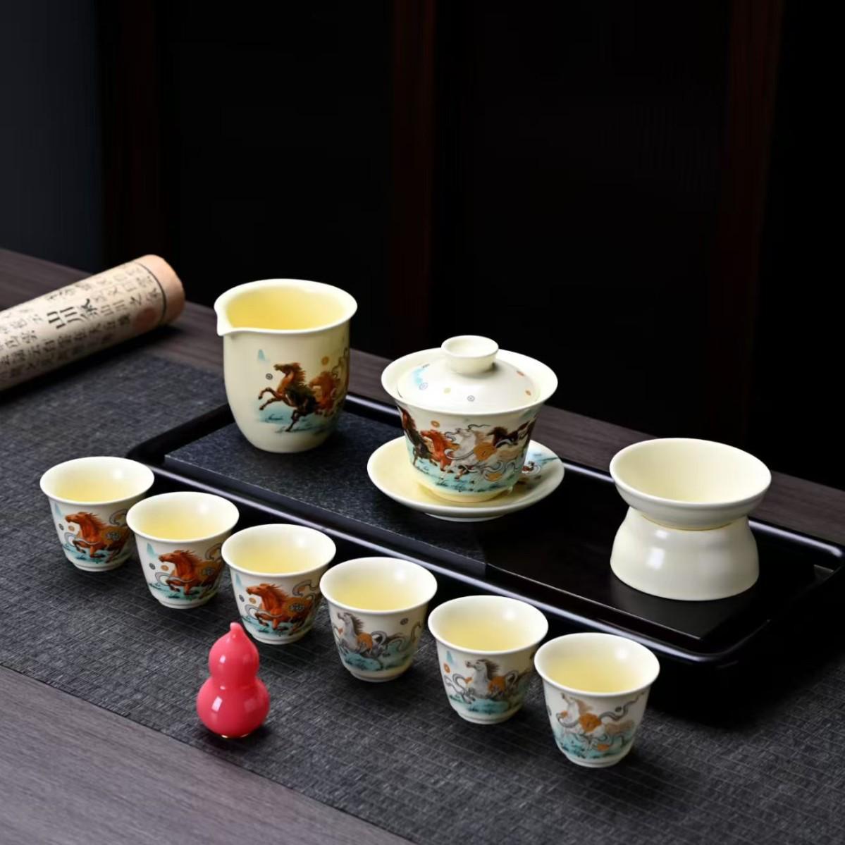 Чайный набор Цзинь Ма Нафу Кунг-фу - Домашний Офис Гайвань, Дизайн Хуан Жу Сань Цай, Подарок для Бизнеса