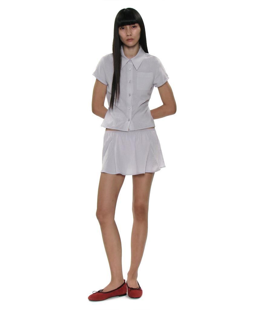 PARTIMENTO WOMEN Pwc Cotton Lace Trim Gored Mini Skirt_Light Grey