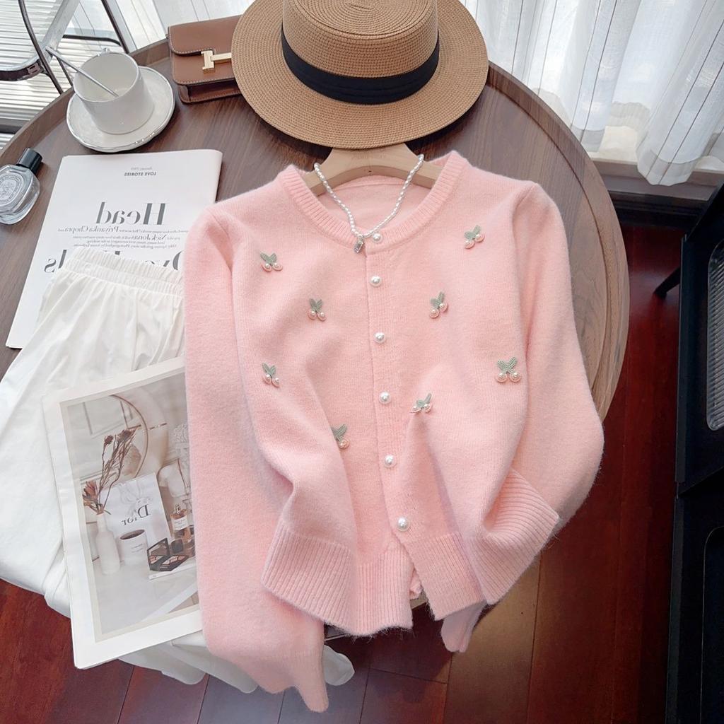Korean Spring Autumn Knit Cardigan French Sweet Soft Round Neck Versatile Youthful Sweater Coat