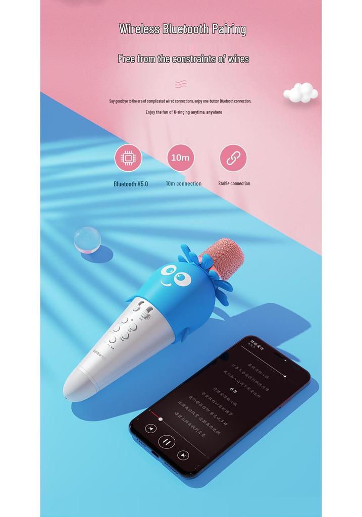 Kids Bluetooth Karaoke Microphone Speaker - Cute Pet Design for Home Entertainment