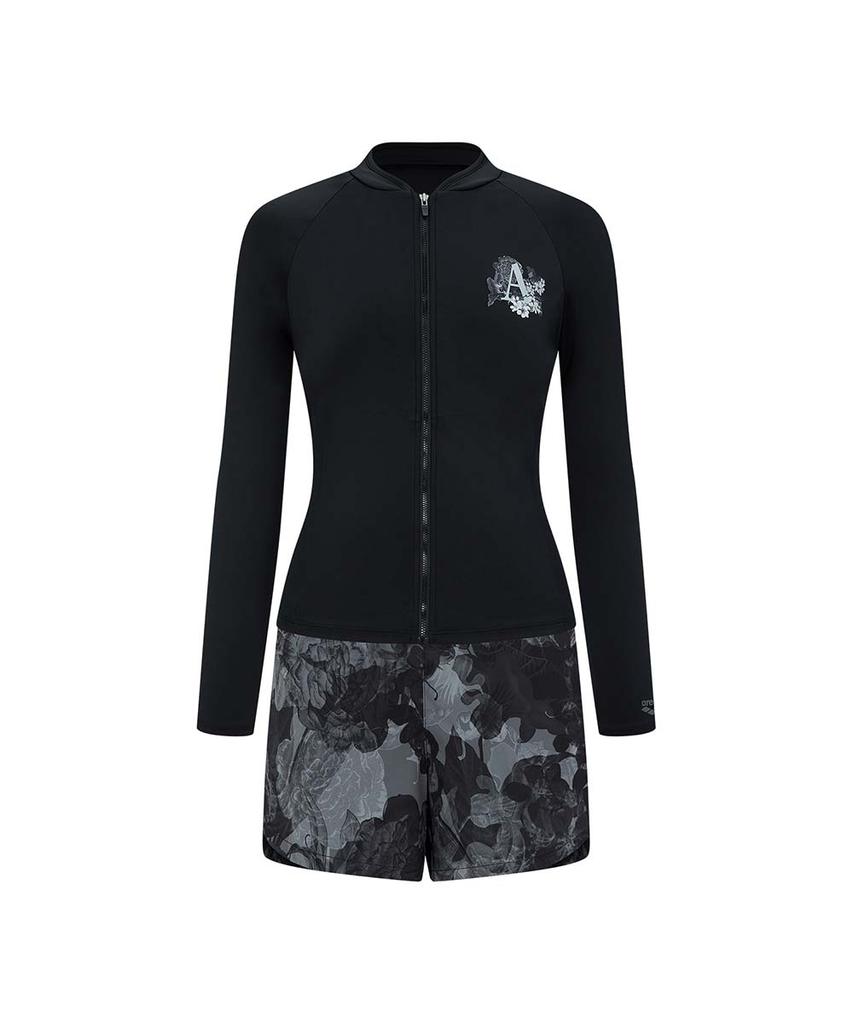Alena Peony Regular Fit Zip-Up Rash Guard Set A5Bl1Ps10Blk