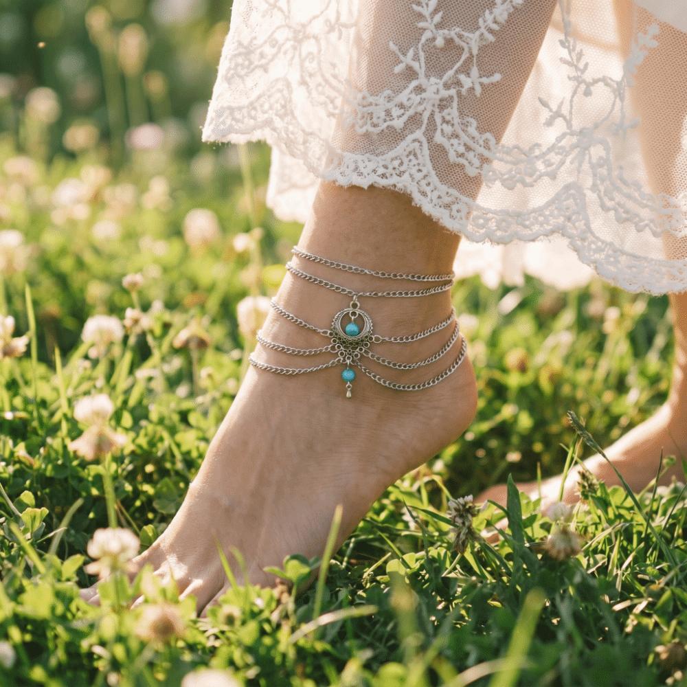 Handmade Turquoise Foot Chain Bohemian Style Foot Jewelry Casual Hollow Anklet  Vacation