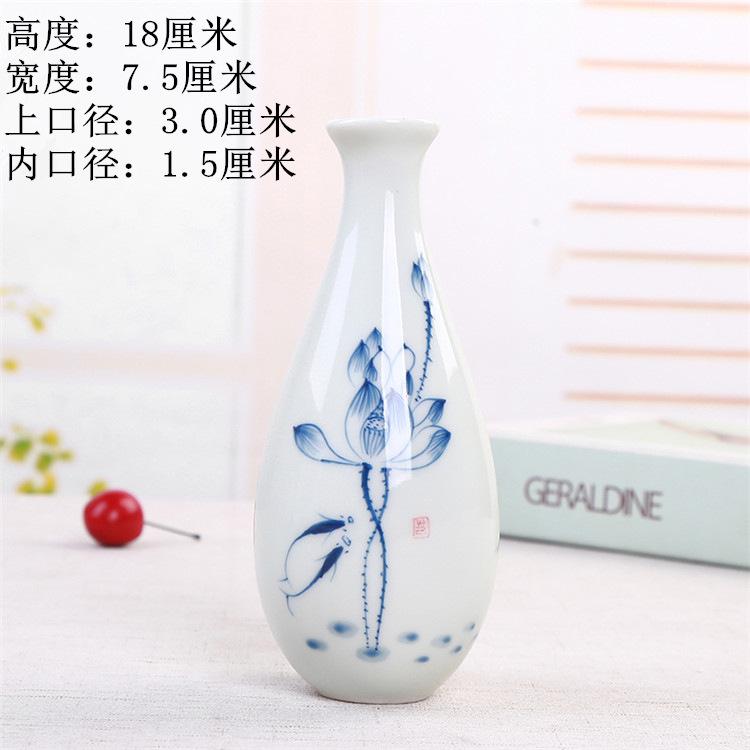 Hand Painted Ceramic Vase Zen Guanyin Bottle Chinese Style Buddha Altar Decoration Blue Glaze