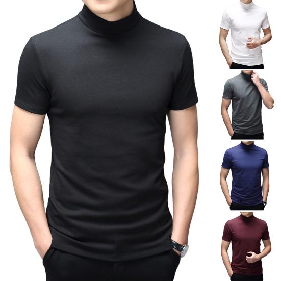 Pánské letní top s polovičním vysokým límcem, jednobarevný, měkký svetr, prodyšný, udržuje chlad, ležérní, krátký rukáv, pánské letní tričko, pánské oblečení