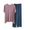 Women's Loose Casual Round Neck Short Sleeved T-shirt Long Pants Set Solid Color Pajamas