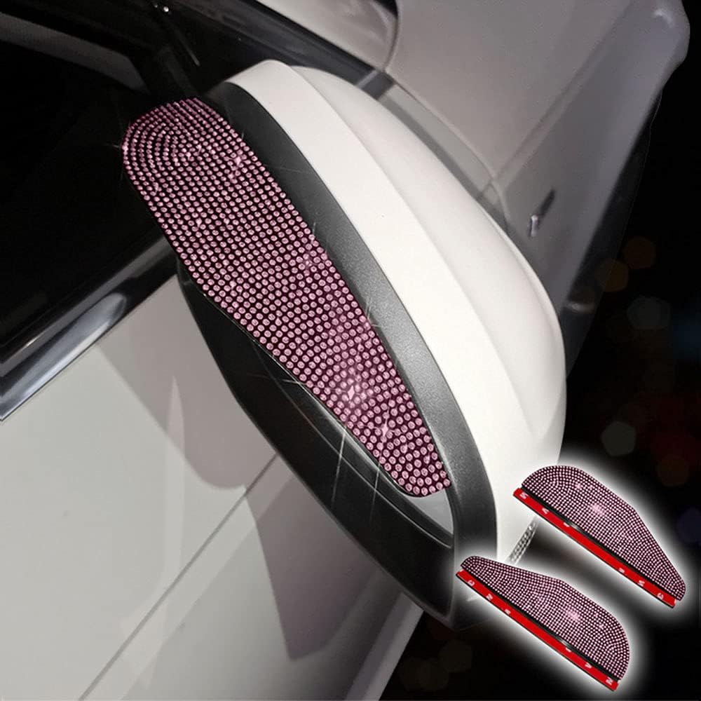 Car Rear View Mirror Rain Eyebrows, 2PCS Bling Crystal Rear View Mirror Rain Visor Shade Blocker Cover Car Side Mirror Accessories (Silver) розовый