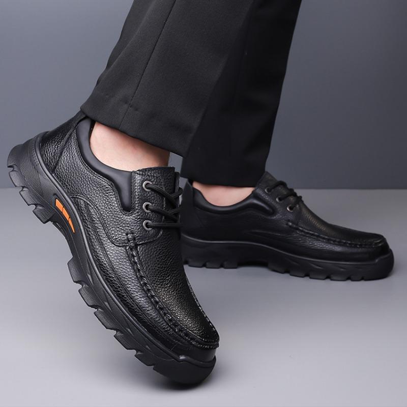 Spring Autumn Lace Cow Leather Shoes for Men Fashion Soft-soled Men's Platform Shoes Designer Casual Dress Shoes Male