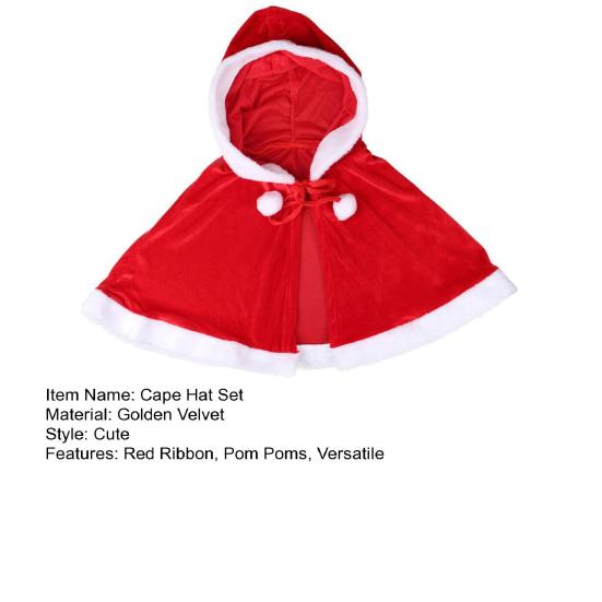 Christmas Cape Hat Set Festive Red White Xmas Outfit Soft Velvet Santa Costume Universal Size Makeup Clothing Props