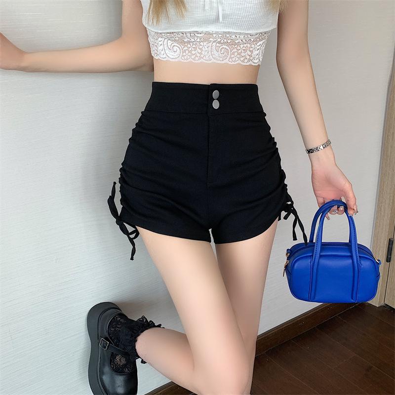 

Women s Black Drawstring Ruched High-Waist Bootcut Pants M