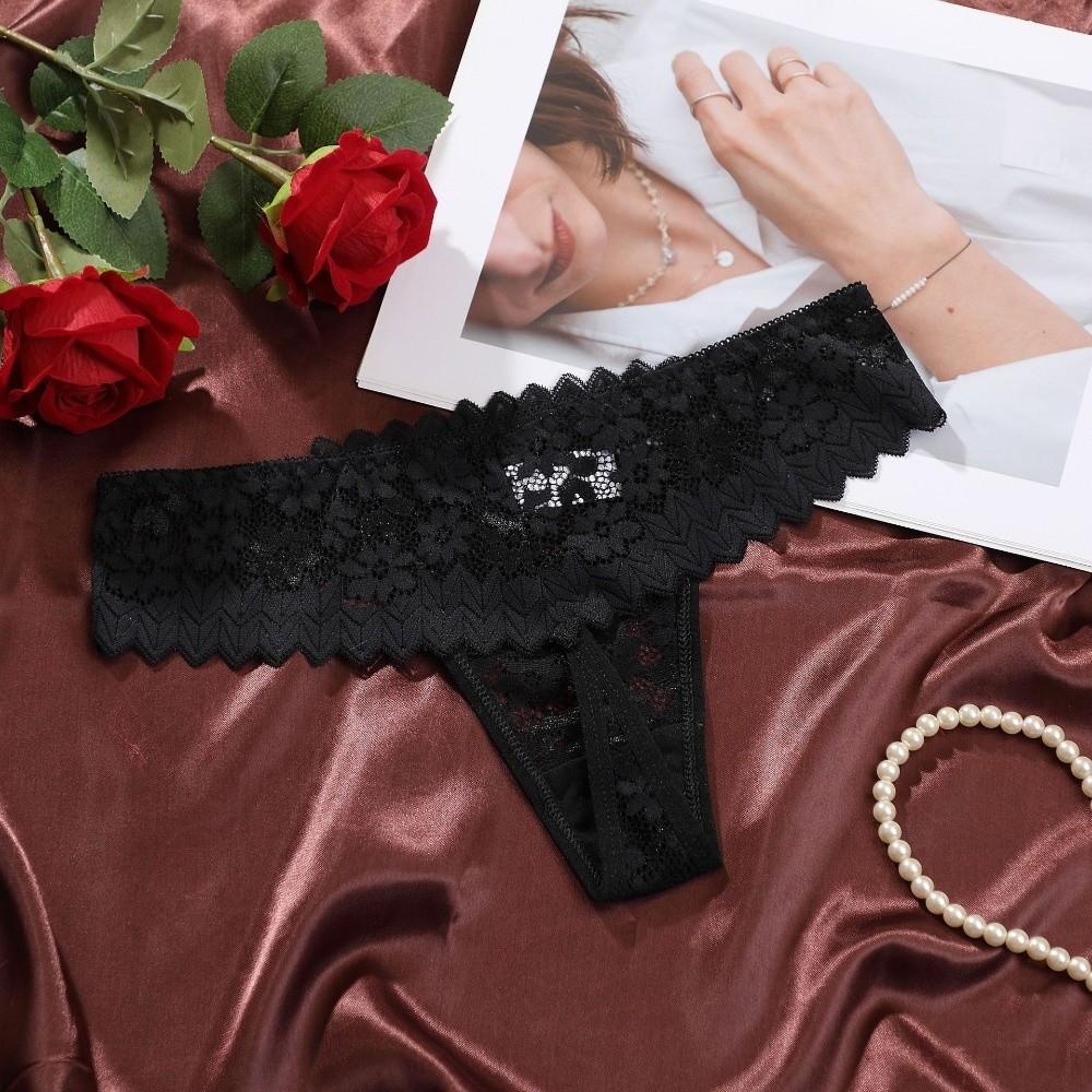 Low Waist Lace Flower Women Thong Underpants T-Back Panties Sheer Mesh Lace Briefs  Ladies