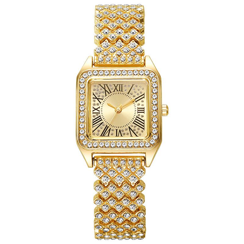 New Fashion Luxury Woman Gold Crystal Watch Women Square Wristwatches Ladies Stainless Steel Casual Quartz Watches Reloj Mujer