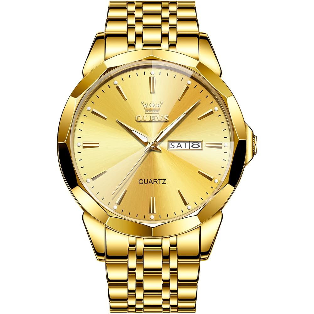 OLEVS Men s Luxury Two-Tone Analog Quartz Watch with Diamond Waterproof Date Display Stainless Steel Casual Timepiece