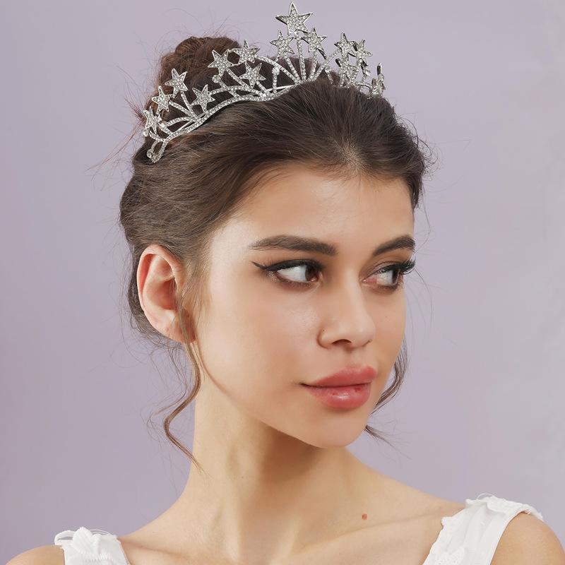 Bride's Crown Headwear European and American Hair Band Accessories Five Pointed Star Rhinestone Wedding Dress Styling Accessories