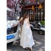 Seaside Holiday Style White Suspender Dress Women's Summer Waist and Thin Big Swing Skirt Temperament Medium and Long Skirt