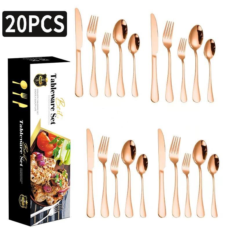 Stainless Steel Tableware Suit Steak Knife, Fork and Spoon Five Main Pieces Stainless Steel Tableware 20 Pieces Suit