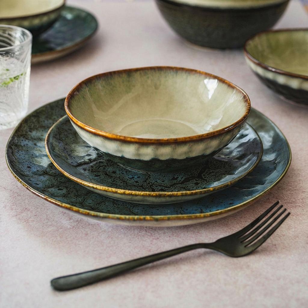 Ceramic Dinner Set 18 Pieces For 6 People Navy Grey Ombres