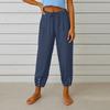 Women's Fashion Solid Color Hemp Cotton Pocket Leg Tight Waist Casual Pants