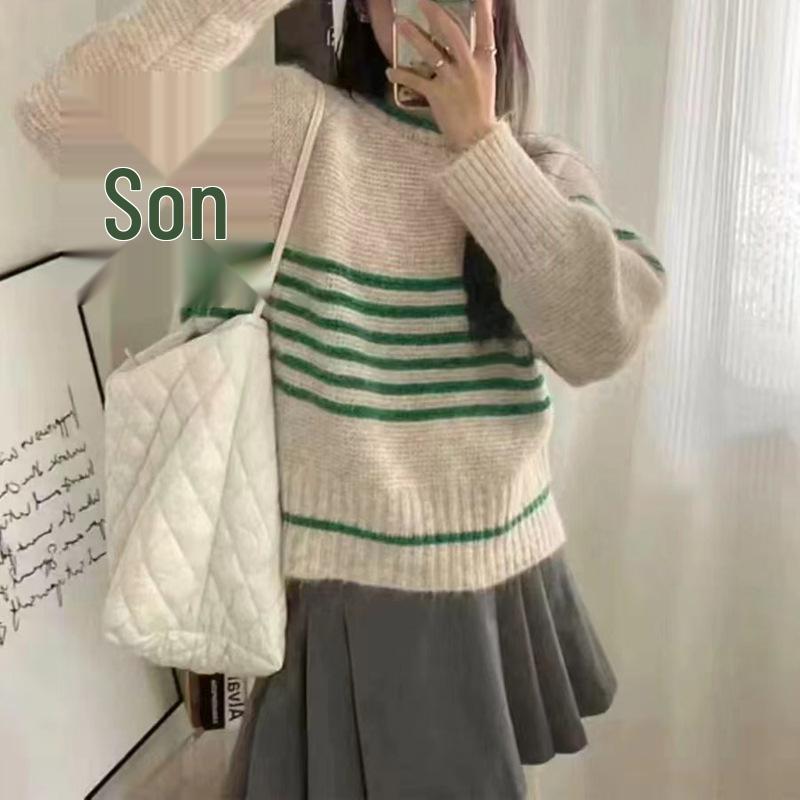 Korean Style Striped Pullover Sweater for Women - Soft, Fluffy, Round Neck, Versatile Knitwear for Autumn/Winter