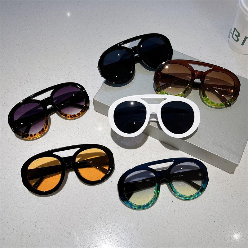 Oversized Round Goggle Men Fashion Double Bridge Gradient Candy Color Women Shades Eyewear Trendy New UV400 Sun Glasses