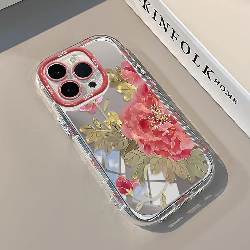 Pink Rose for IPhone17 Mirror Phone Case for Apple 15promax Small Fresh 14 Flower 13