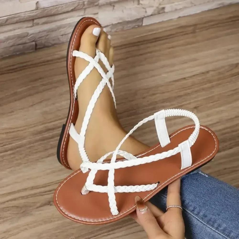 

Women Sandals 2024 New Summer Woven Flat Fashion Sandals Lightweight Comfortable Casual Shoes Women Outdoor Beach Sandals Woman 36 белый