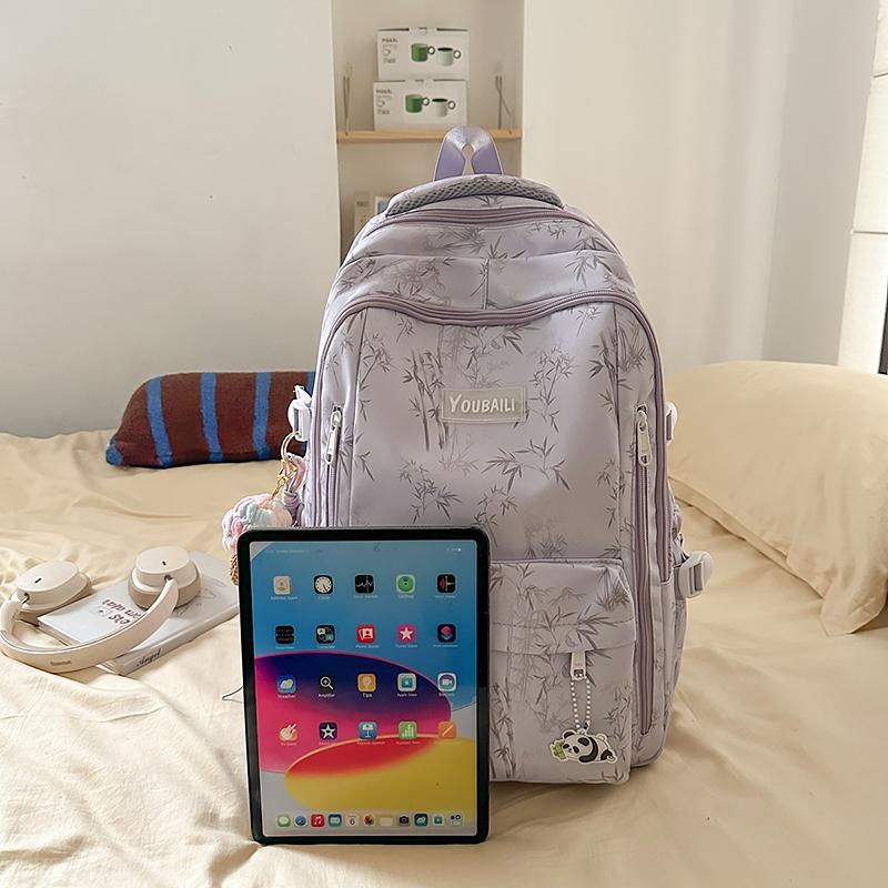 Bamboo Printed Backpack Junior High School Student Schoolbag Lightweight Large Capacity Backpack